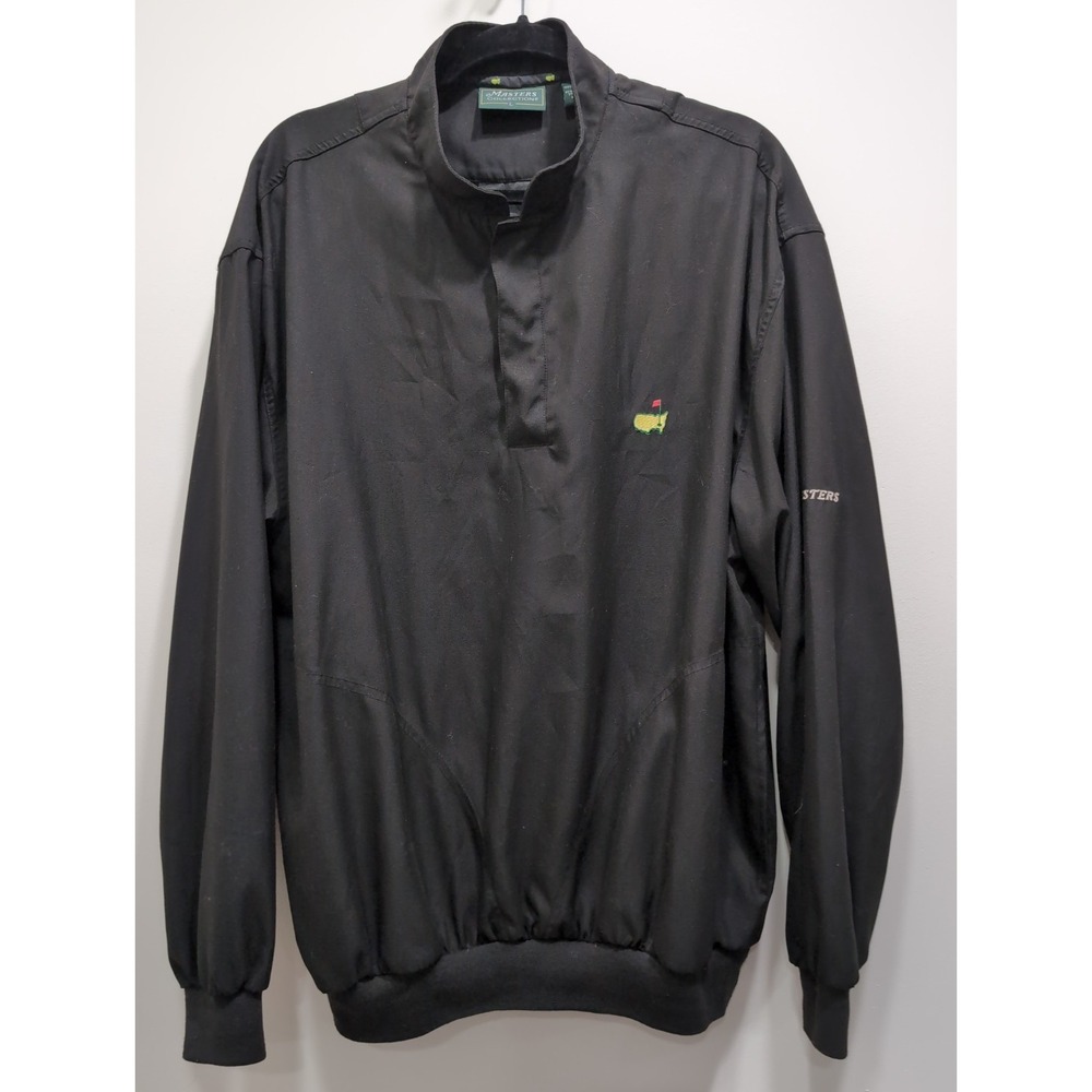 Masters Collection Men L Black Pullover Windbreaker Snap Button Golf Preppy